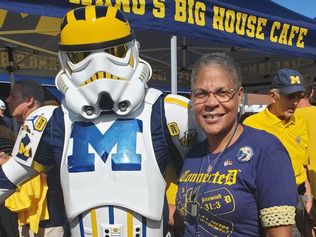 Dena Leath with a Michigan University stormtrooper